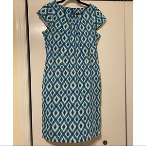 SHEATH Dress w/ Cap Sleeves | Size 12 | Eden Court | Sleek, Ikat, fitted, lined